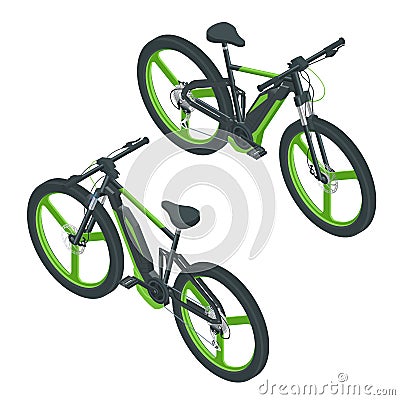 Isometric Modern Electric Bicycle icons. E-bike, Urban eco transport design concept Vector Illustration
