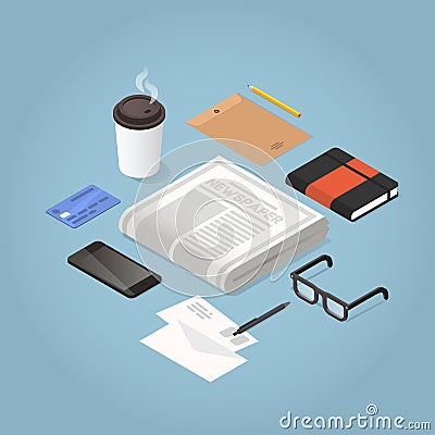 Isometric Morning Newspaper Illustration Vector Illustration