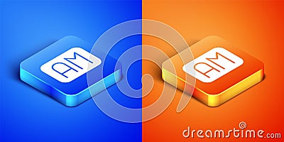 Isometric Morning time icon isolated on blue and orange background. Time symbol. Square button. Vector Vector Illustration