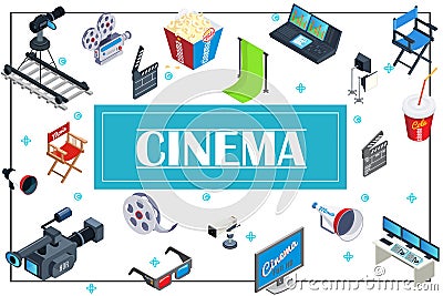Isometric Movie Production Concept Vector Illustration