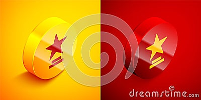 Isometric Movie trophy icon isolated on orange and red background. Academy award icon. Films and cinema symbol. Circle Vector Illustration
