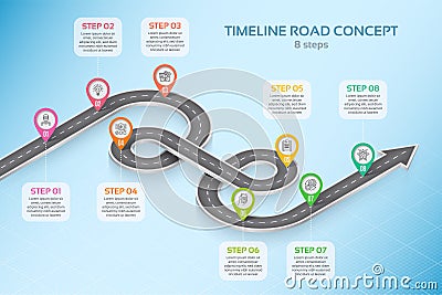 Isometric navigation map infographic 8 steps timeline concept Vector Illustration