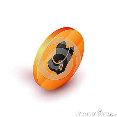 Isometric Necklace on mannequin icon isolated on white background. Orange circle button. Vector Stock Photo