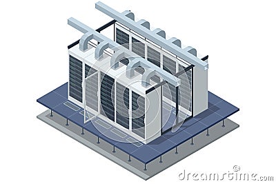 Isometric Network computing technologies. Digital space. Data storage. The data center provides cloud computing and Vector Illustration