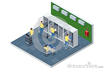 Isometric Network computing technologies. Digital space. Data storage. The data center provides data storage and Vector Illustration