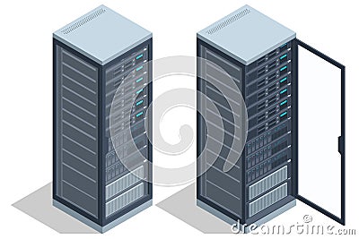 Isometric Network computing technologies. Digital space. Data storage. The data center provides data storage and Stock Photo