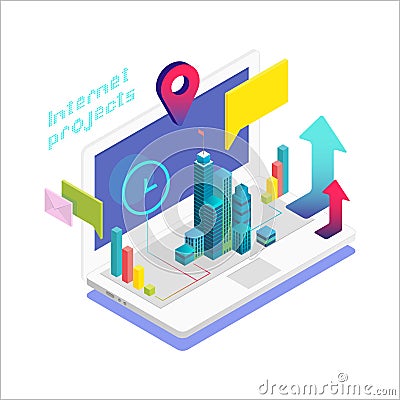 Isometric notebook with infographic elements Vector Illustration