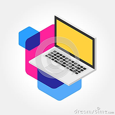 Isometric notebook, laptop design icon illustration Vector Illustration