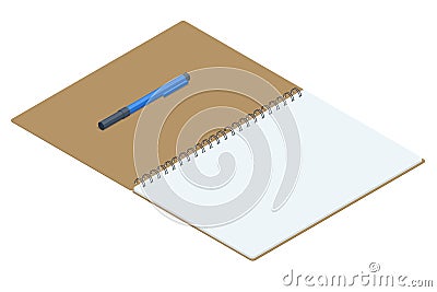 Isometric Notebook and pen isolated on white background Vector Illustration