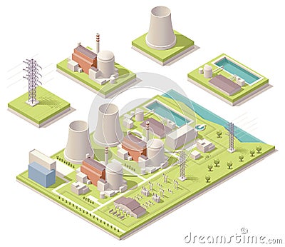 Isometric nuclear power facility Vector Illustration