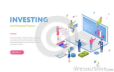 Isometric office with financial auditor or finance people. Man and woman auditor doing tax report or money inspection Vector Illustration