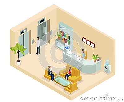 Isometric Office Hall Concept Vector Illustration