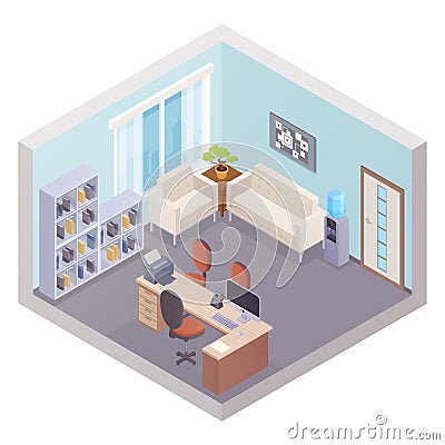 Isometric Office Interior With Boss Workplace Vector Illustration