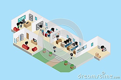 Isometric office interior with businessmen, business concept Vector Illustration