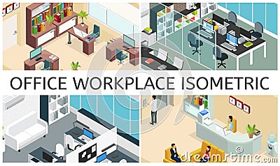 Isometric Office Interiors Composition Vector Illustration