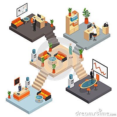 Isometric Office Multistore Composition Vector Illustration