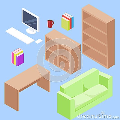 Isometric office set Vector Illustration