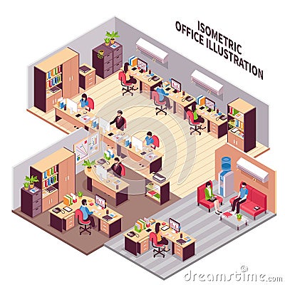 Isometric Office Workplaces Illustration Vector Illustration