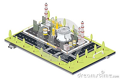 Isometric Oil Petroleum industrial Zone with Infrastructure Elements. Refinery Plant with Tubes Stock Photo