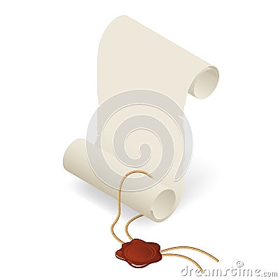 Isometric old paper scroll or parchment scroll isolated on white background. Graduation diploma icon Vector Illustration