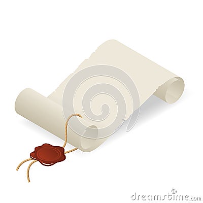 Isometric old paper scroll or parchment scroll isolated on white background. Graduation diploma icon Vector Illustration