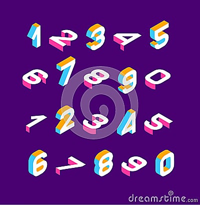 Isometric olored numbers 3d. Three-dimensional alphabet. Low poly 3d characters. Vector illustration Cartoon Illustration