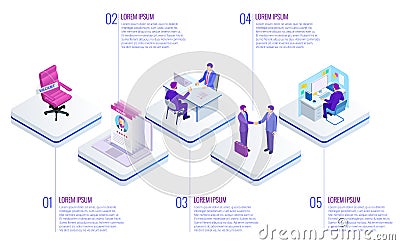 Isometric Online job search and human resource concept. Infographics of Business data visualization. Process chart. Job Vector Illustration