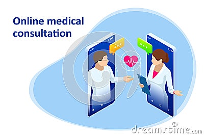 Isometric Online Medical Consultation. Health care Concept. Health Insurance, Online Prescription. Online diagnosis Vector Illustration