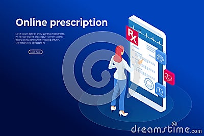 Isometric Online Medical Consultation. Health care Concept. Health Insurance, Online Prescription. Online diagnosis Vector Illustration