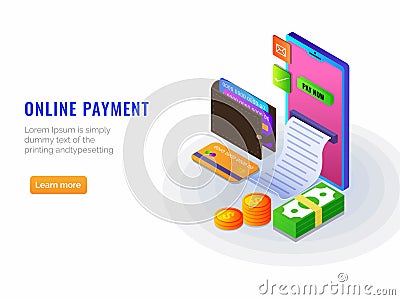 Isometric, online payment from app concept. Internet payments by Stock Photo