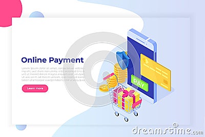 Isometric online payment online concept. Internet payments, protection Vector Illustration