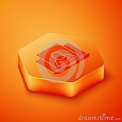 Isometric Online psychological counseling distance icon isolated on orange background. Psychotherapy, psychological help Vector Illustration