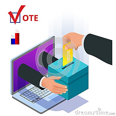 Isometric online voting and election concept. Digital online vote democracy politics election government. Vector Illustration