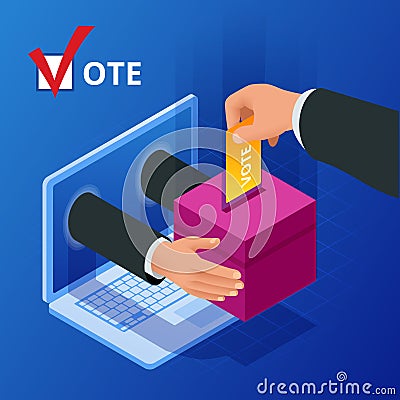 Isometric online voting and election concept. Digital online vote democracy politics election government. Vector Illustration
