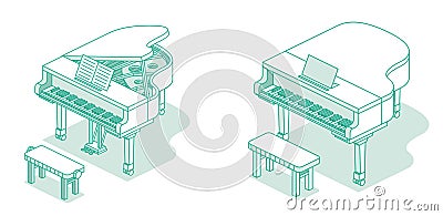 Isometric open grand piano. Music object isolated on white background. Outline icon Stock Photo