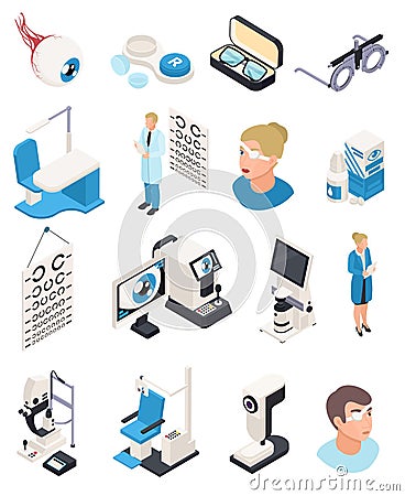 Isometric Ophthalmology Icons Collection Vector Illustration