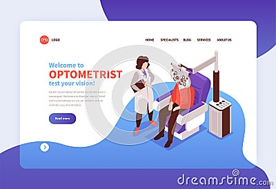 Isometric Optometrist Website Banner Vector Illustration