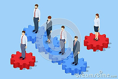 Isometric Organisational Restructuring. Staff Unemployment, job Cuts. Demotion, Bad worker, Staff cuts. Human resources Vector Illustration