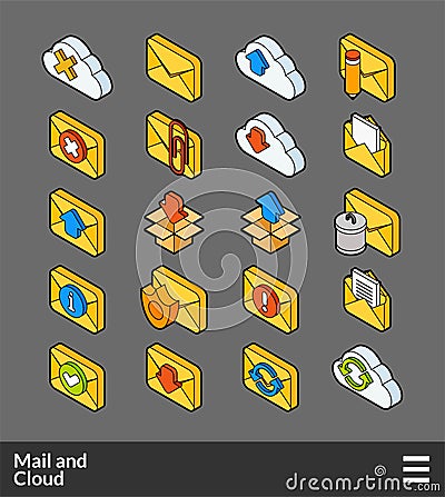 Isometric outline color icons set Vector Illustration