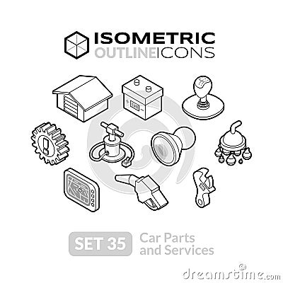 Isometric outline icons set 35 Vector Illustration