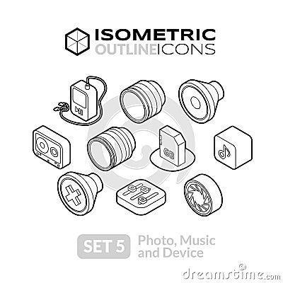 Isometric outline icons set 5 Vector Illustration