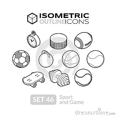 Isometric outline icons set 46 Vector Illustration