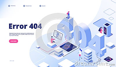 404 isometric page. Not working error lost not found 404 sign problem landing vector design Vector Illustration