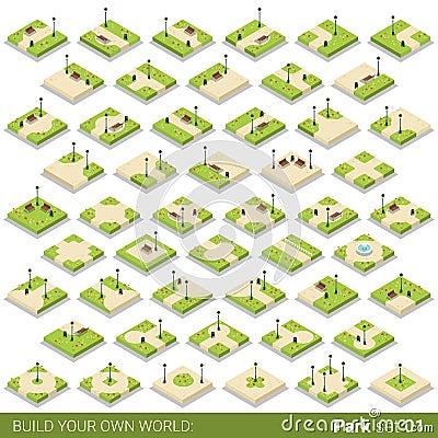 Isometric park walkway street vector building bloc Vector Illustration