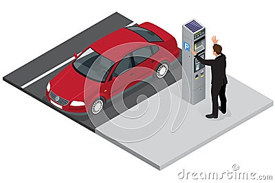 Isometric Parking meter. Parking meter did not give ticket. Parking meter error. Parking meter breaking. Flat 3d Vector Illustration