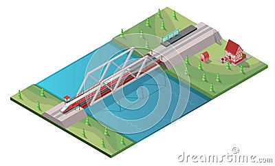 Isometric Passenger High Speed Train Concept Vector Illustration