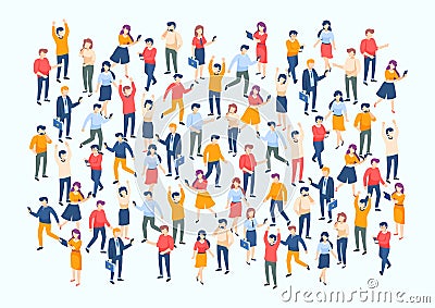 Isometric people crowd. Large people group, different male and female characters, business audience concept. Vector Vector Illustration