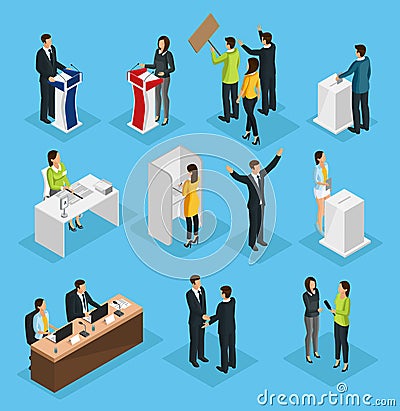 Isometric People Election Set Vector Illustration