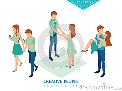 Isometric people lovers Vector Illustration