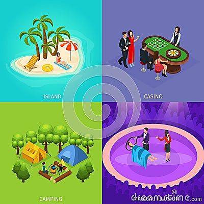 Isometric People Recreation Concept Vector Illustration